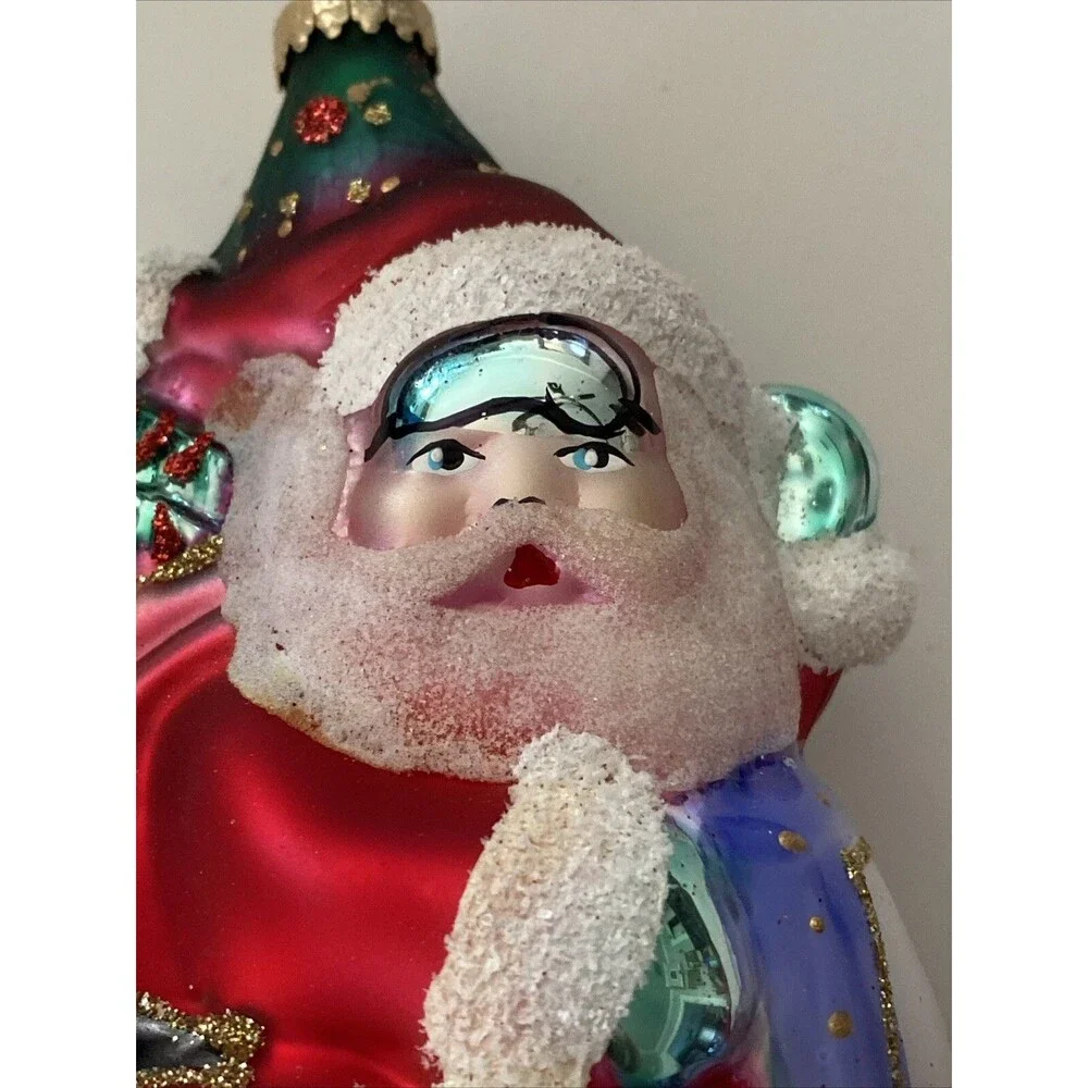 KREBS Lauscha Glas Santa On Snowmobile With Cat Christmas Ornament Original Box